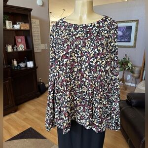 Zac & Rachel black floral long sleeve flowy blouse-size XL